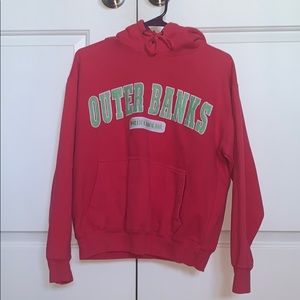 hot pink OUTER BANKS sweatshirt